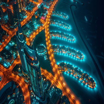 panoramic view dubai city illuminated neon spectrum 1